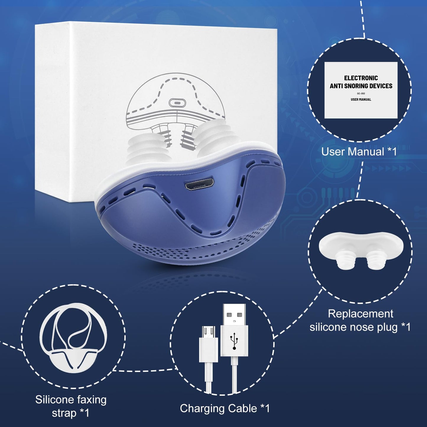 Anti Snore Device,Electric Stop Snoring Solution,Mini Portable Anti Snoring Devices Stopper,Adjustable Wind Speed Snoring Prevention Nasal Dilators for Men & Women Travel（Blue)
