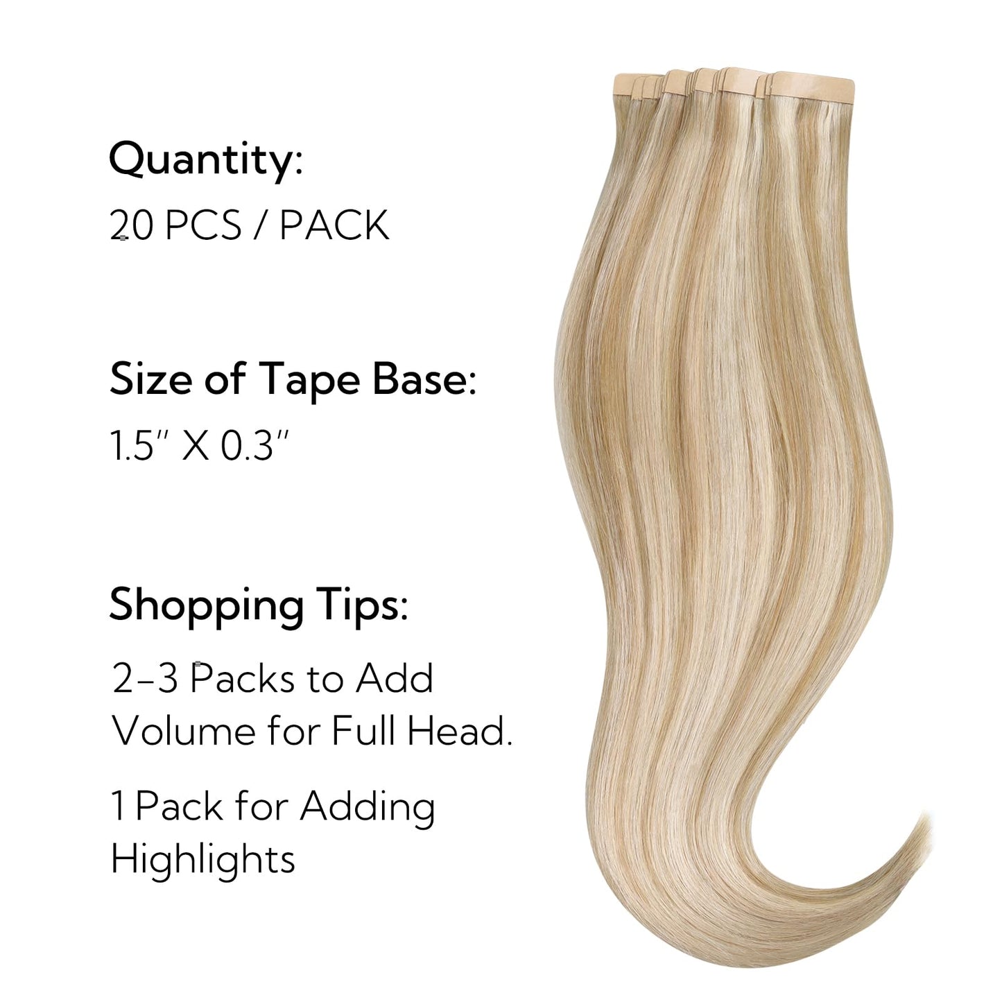 HOTBANANA Tape in Hair Extensions - 12 Inch 20pcs Dirty Blonde Mixed Bleach Blonde - Straight Remy Human Hair Tape Extensions