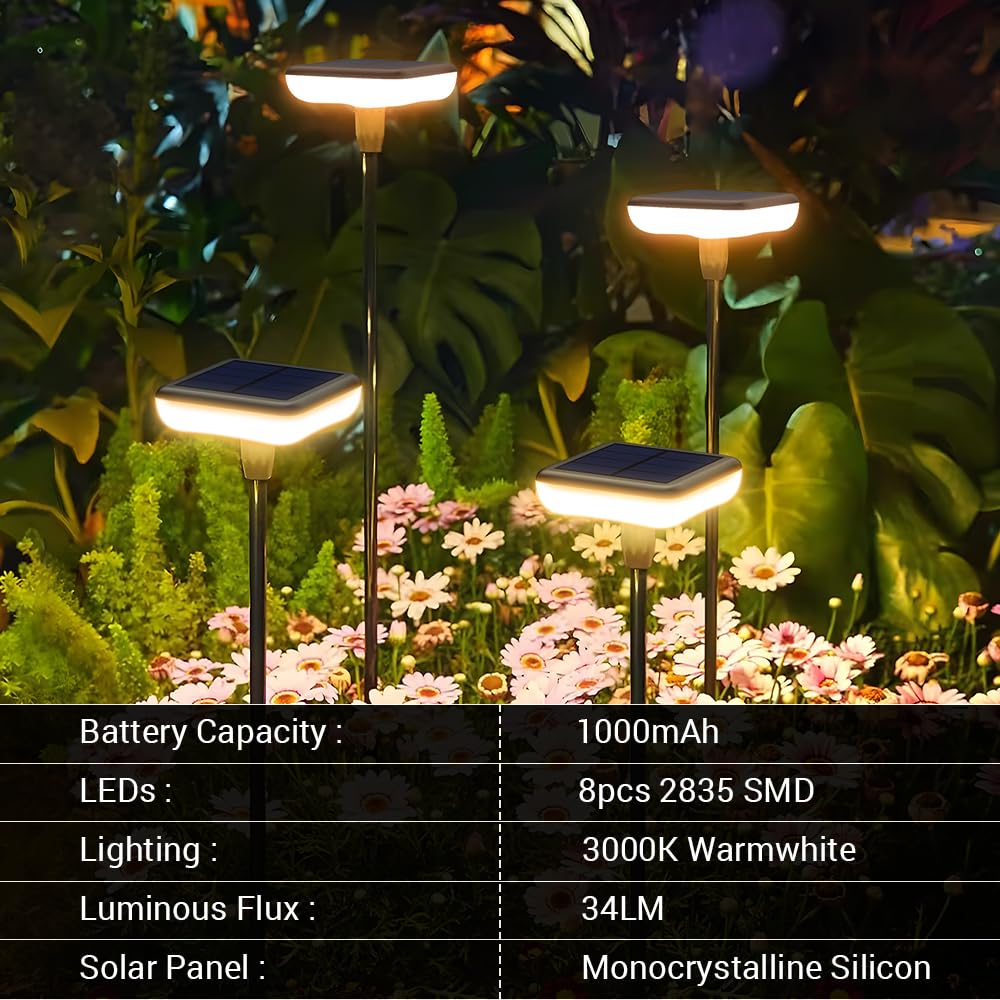Ainostone Solar Pathway Lights Outdoor 6 Pack Solar Powered Garden Lights 12H Long Lasting Auto On/Off Solar Swaying Light Ip65 Waterproof For Planter Flowers Landscape Lighting Decoration Warm White