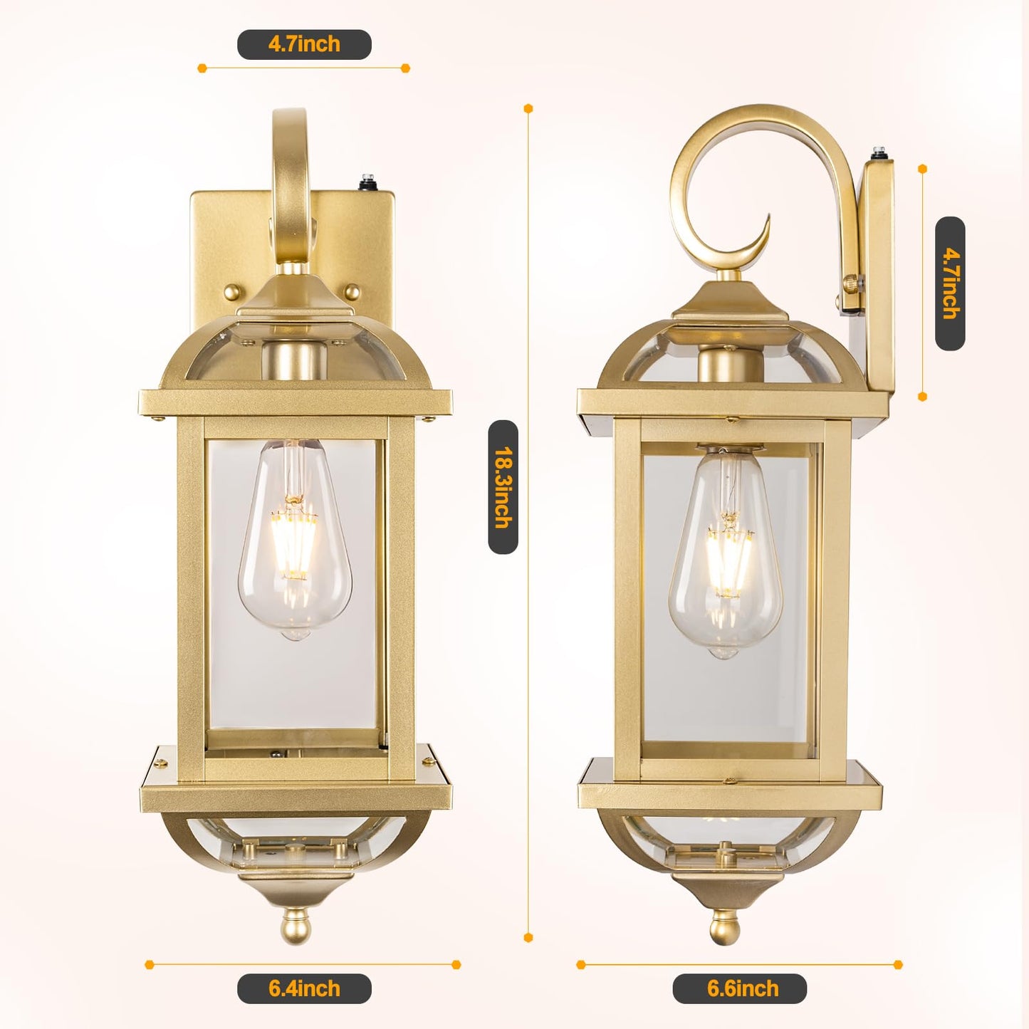 Roravilila Golden Outdoor Sconces 2-Pack, Ip65 Waterproof Aluminum Wall Lanterns With Dusk To Dawn Sensor