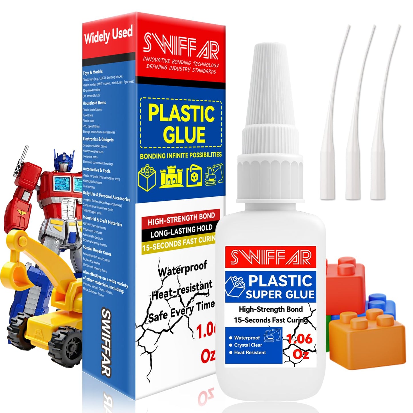 Plastic Glue, Permanent Clear Super Glue for Plastic, Heavy Duty Repair Cement Kit for Model, Miniatures, 3D Prints, Acrylic, PLA, Metal, Car, Waterproof and Safe to Use