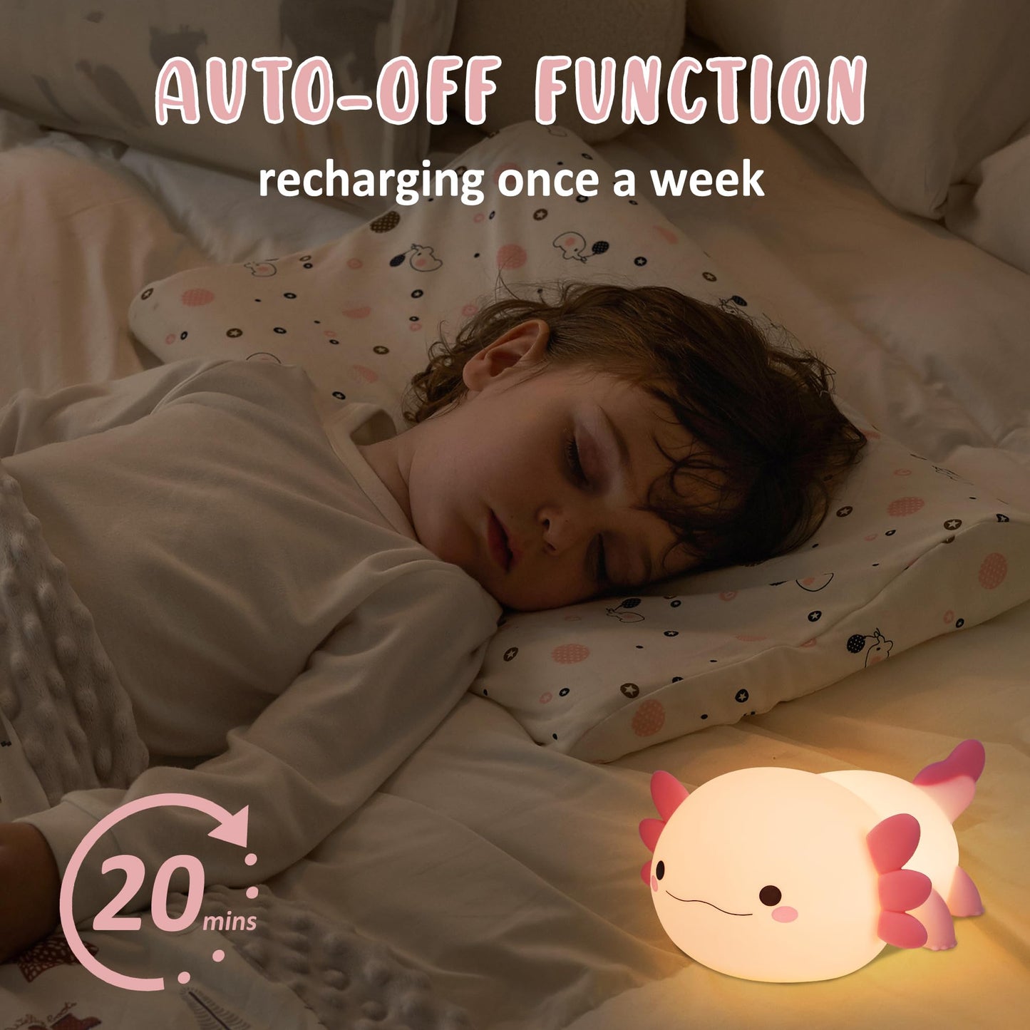 Axolotl Night Light  Cute Night Light For Kids  Animal Silicone Nursery Night Lamp  Timer Dimmable Rechargeable Led Nightlight  Soft Feeding Room Decor Bedside Lamp Gifts For Kids Girls Boys Women