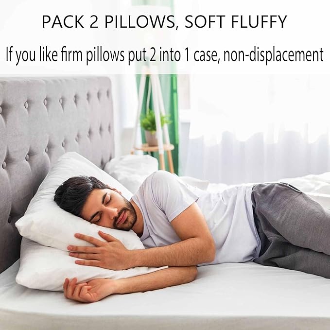 Thin Flat Soft Bed Pillows King Size Set of 2 Pack for Sleeping 20"x36", Hypoallergenic Skin Friendly Microfiber Filling Machine Washable