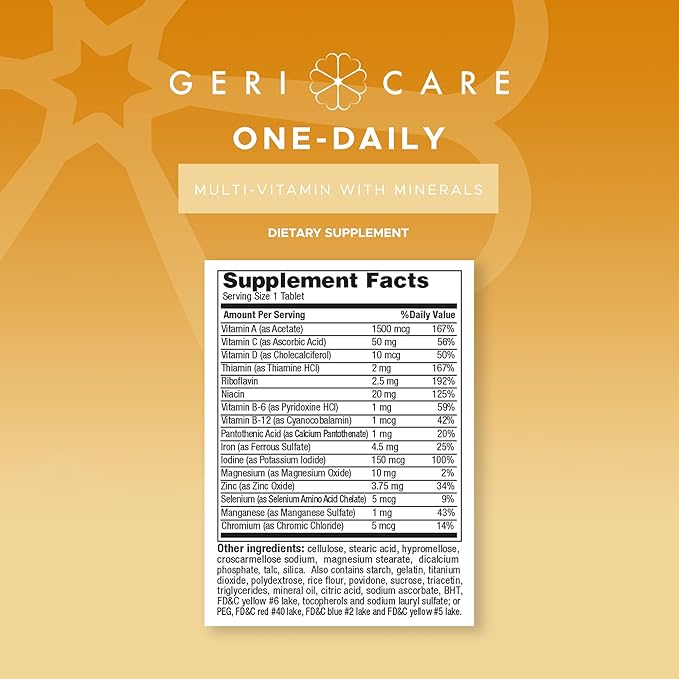 GeriCare One-Daily Multi-Vitamin & Minerals, Dietary Suplement Tablets (200 Count (Pack of 1))
