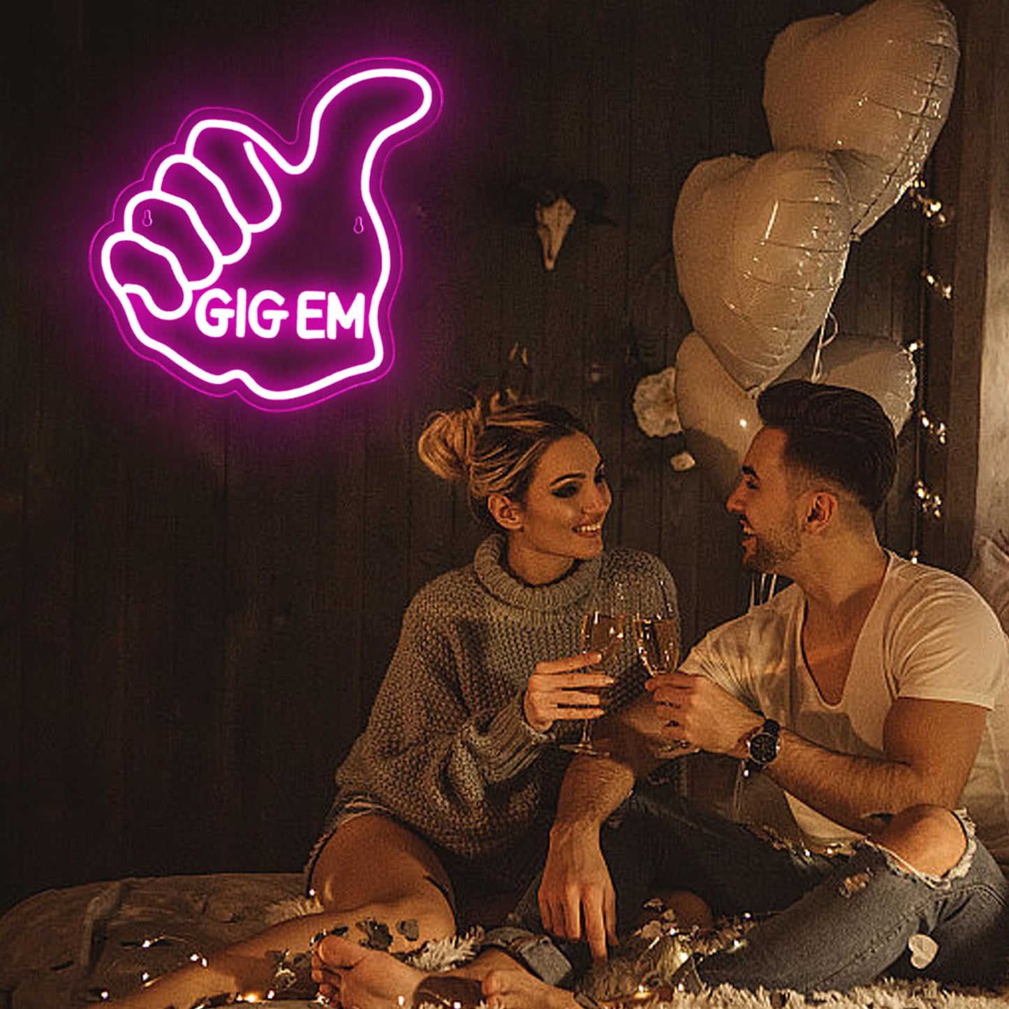 Texas Led A&M Aggies Thumbs Up Gig Em Neon Light For Wall Decor Hand Neon Light Statues Fingers Signs Bedroom Man Cave Dorm Texas University Decor Gifts(Pink)