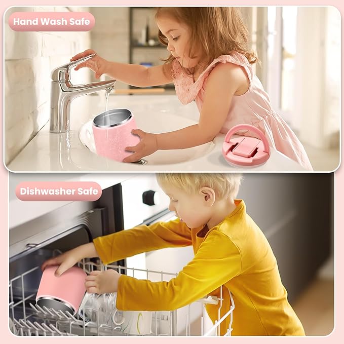 Kids Thermo for Hot Food 20oz Lunch Containers with Buckle Lid Wide Mouth Hot Food Jar Vacuum Insulated Stainless Steel Bento Box Leakproof with Spoon(Pink)