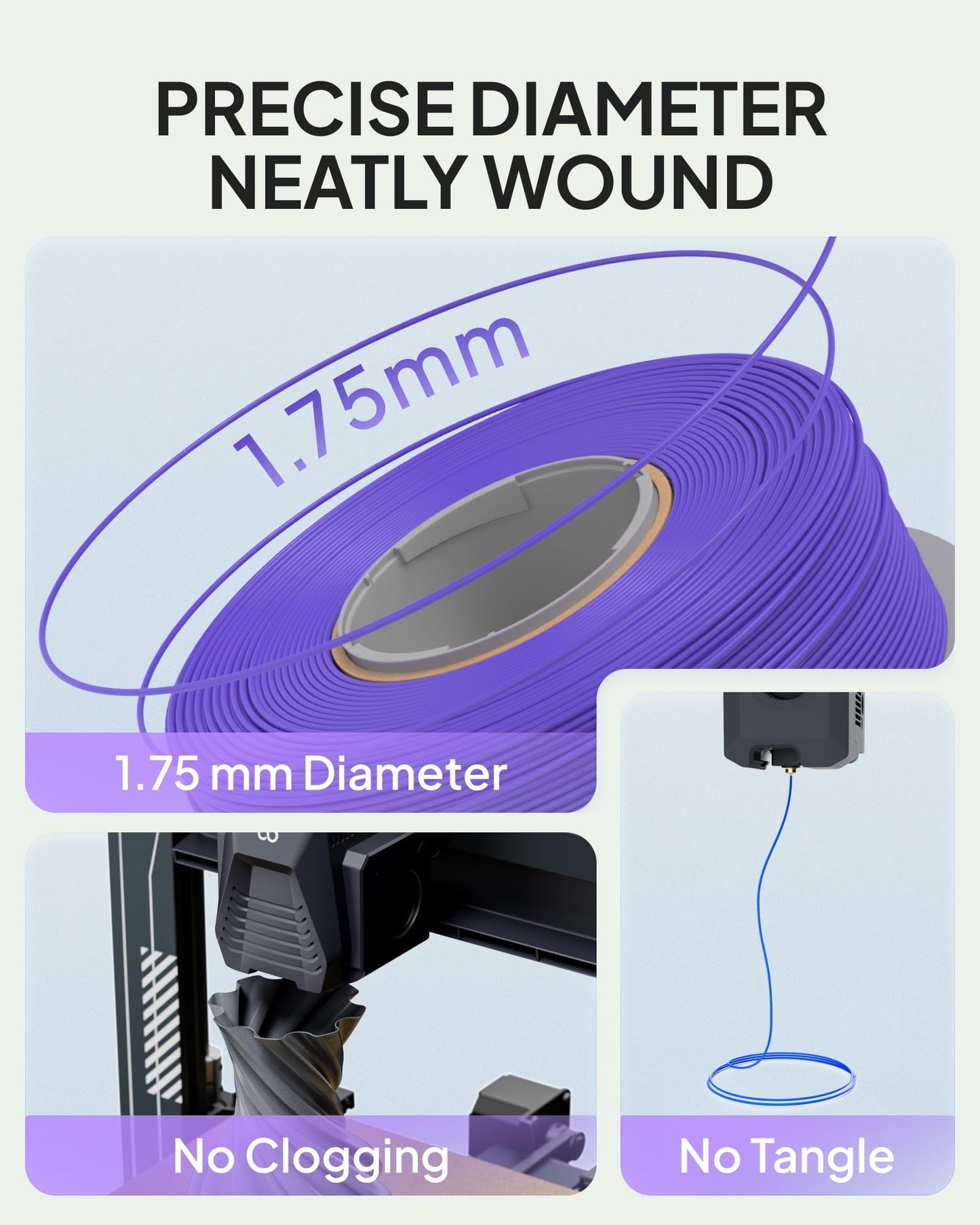 ELEGOO PLA Basic Refill Filament 1.75mm Black 1KG, 3D Printer Filament No Spool Dimensional Accuracy +/- 0.02mm, 3D Printing PLA for Reusable Spool Refilling