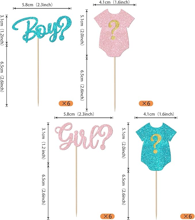Rsstarxi 24 Pack Gender Reveal Cupcake Toppers Glitter Boy or Girl Cupcake Toppers Pink or Blue Baby Shower Cupcake Picks Decors for Gender Reveal Baby Shower Party Cake Decorations