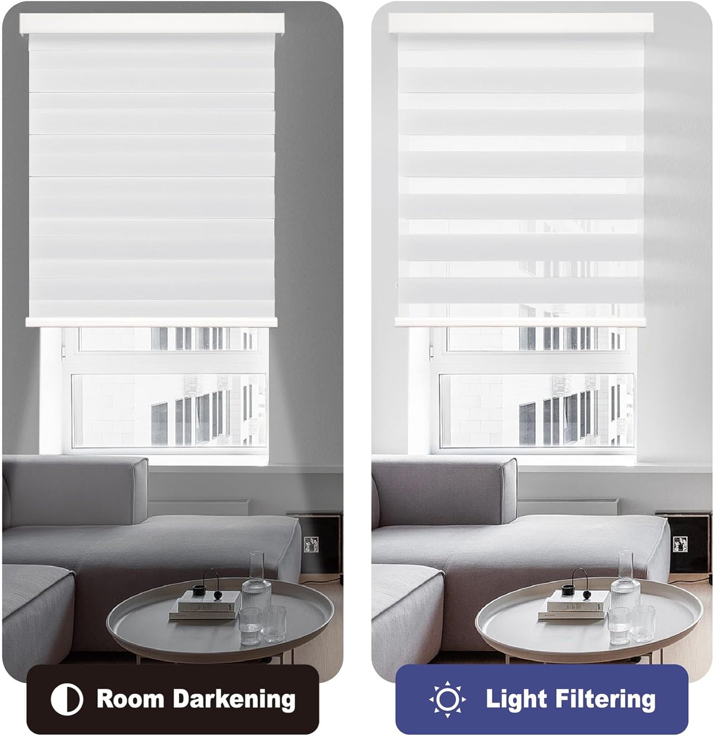HESTIA Cordless Zebra Blinds Light Filtering Roller Shades UV Blocking Blackout Privacy Indoor Window Shades for Home Office Day and Night, Brown,46" W x 54" H
