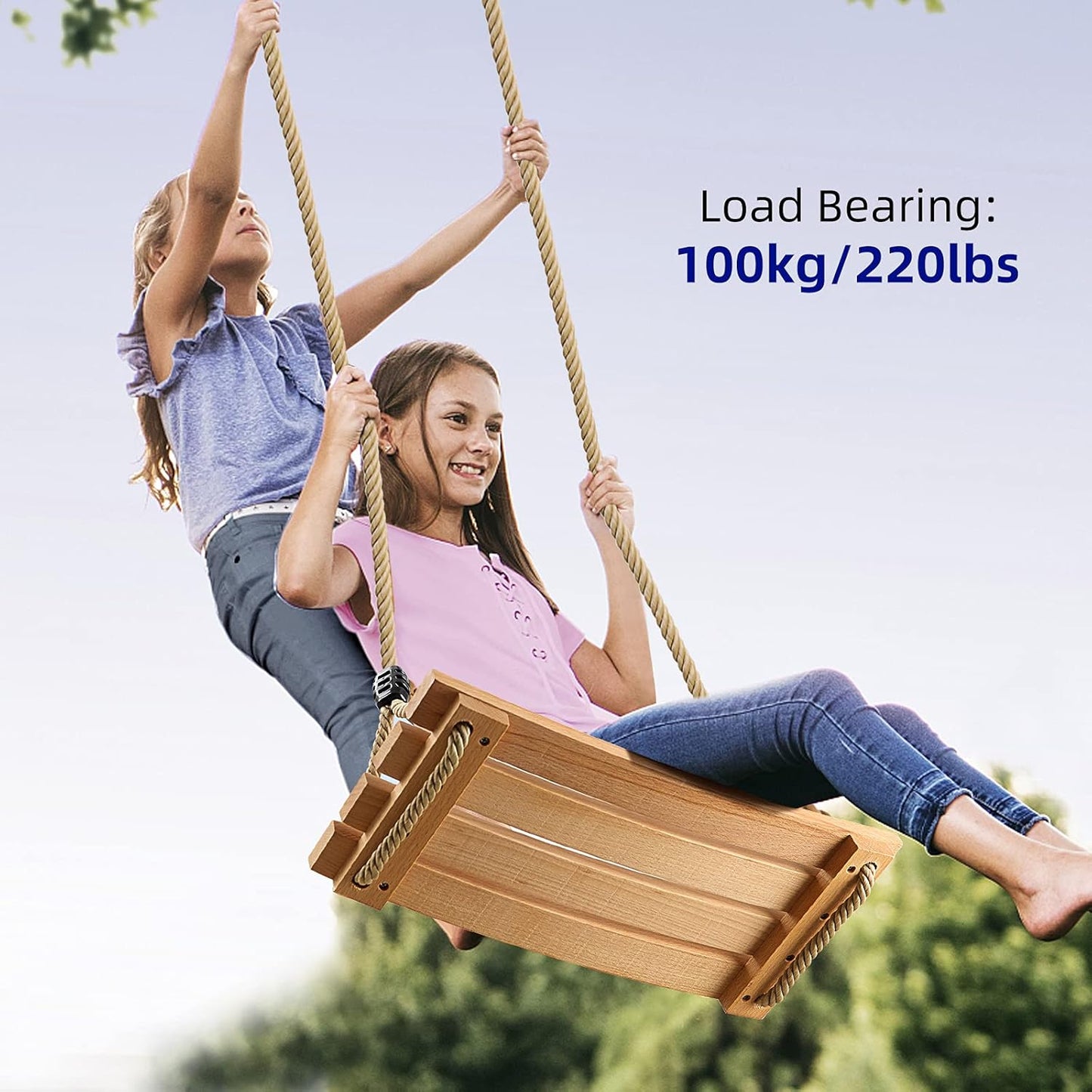 Pellor Wood Tree Swing Seat,Indoor Outdoor Rope Wooden Swing Set for Children Adult Kids (Burlywood)