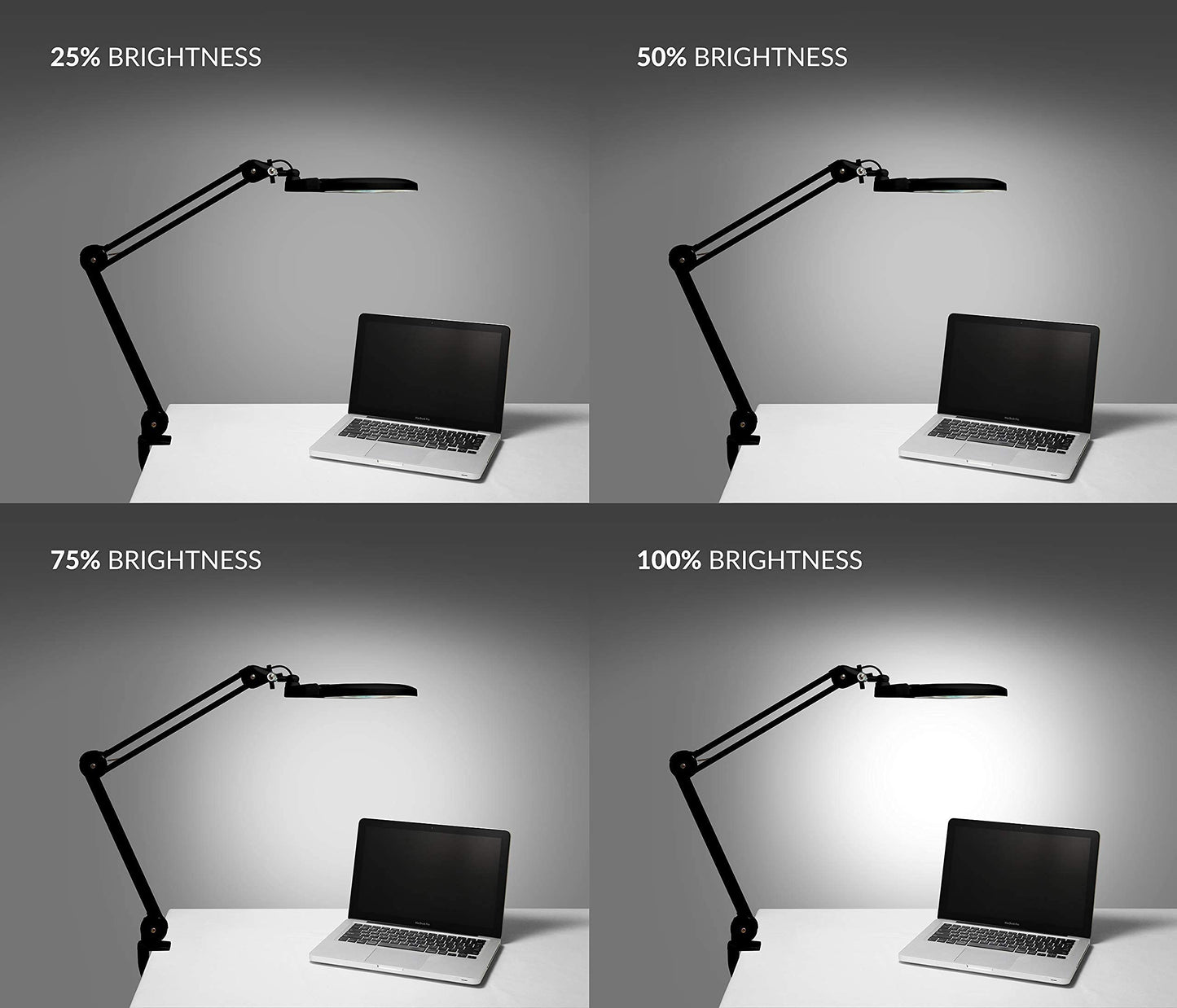 Neatfi Xl Bifocal Led Magnifying Lamp, 7-Inch Lens, 5D/20D, Dimmable, Adjustable Arm, Black, With Clamp