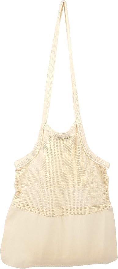 Reusable Grocery Bags - Organic Cotton Mesh Net Bag with Handles | Reinforced Bottom | Shopping, Groceries, Beach Tote, Produce Bag, Fruit & Vegetable Storage | Machine Washable, Eco Friendly (1 Bag)