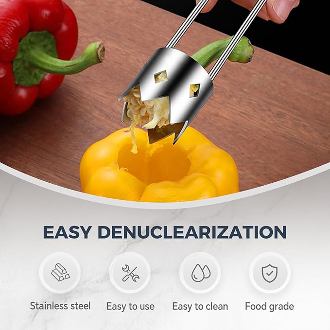 Red Bell Pepper Seed Corer, Upgraded T Shaped Vegetable and Fruit Corer Stainless Steel Tomato Apple Seed Remover Tool Practical Kitchen Gadget for Removing Fruit & Vegetable Cores (A 2pcs)