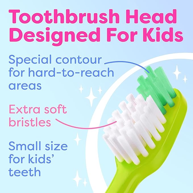 Trueocity Kids Toothbrush 6 Pack - Soft Contoured Bristles - Child Sized Brush Heads (3-10 Year Old) - Suction Cup for Fun & Easy Storage - Girl & Boy Set (6-Pack, Blue & Orange)