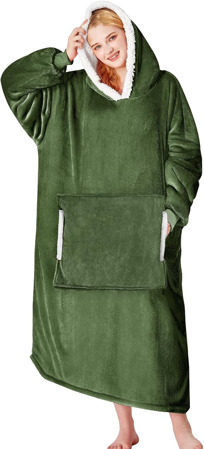 yescool Wearable Blanket Hoodie, Flannel Sherpa Fleece Blanket Sweatshirt for Adults Women Men,One Size Fits All
