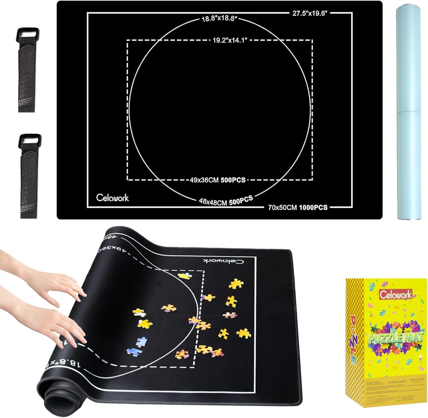 Rubber Jigsaw Puzzle Mat 1000 Pieces | 20" x 27"Puzzle Mats Roll Up | Jigsaw Puzzle Mats for Adult Puzzles Storage and Saver | Work with Puzzle Board and Puzzle Table