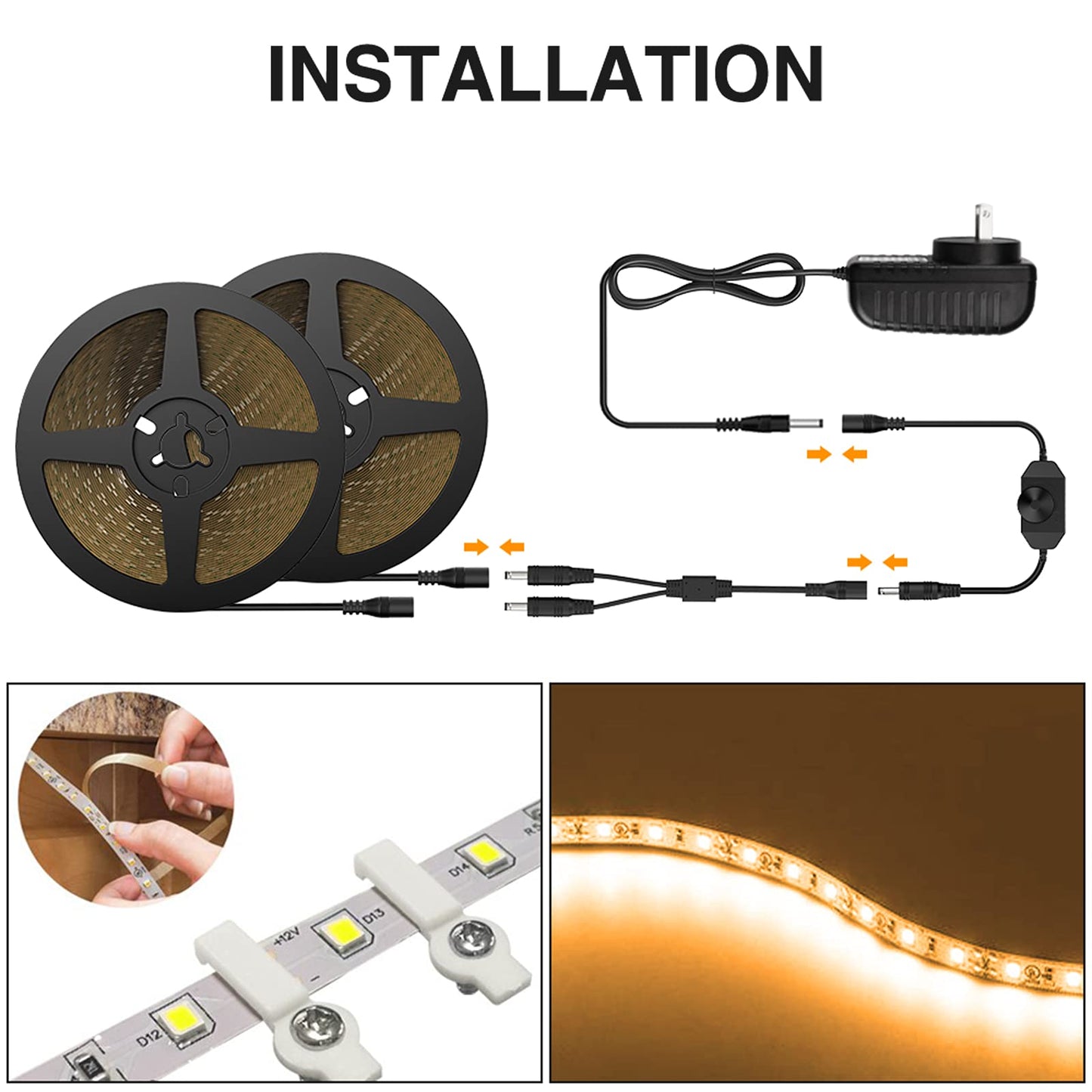 Onforu Led Strip Lighting, 65.6Ft Warm White Dimmable, 1200 Leds 2835 Flexible Tape Light, 12V For Kitchen, Bedroom, Under Cabinet