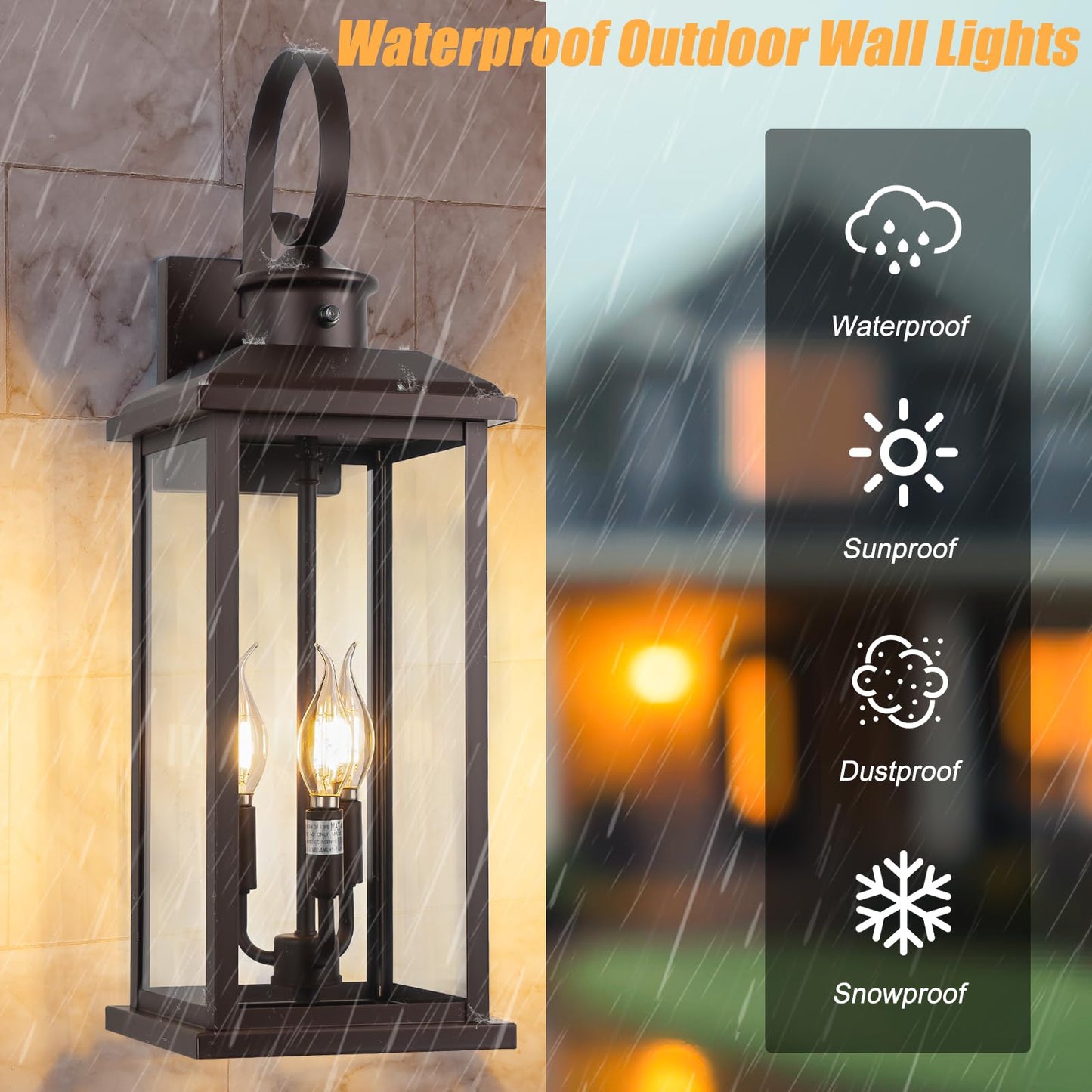 Siafavoi 24 Dusk To Dawn Outdoor Wall Sconce: Bronze Large Porch Light 3-Light Waterproof Modern Exterior Lighting Fixture Wall Mounted  Outside Lamp For House Garage E12