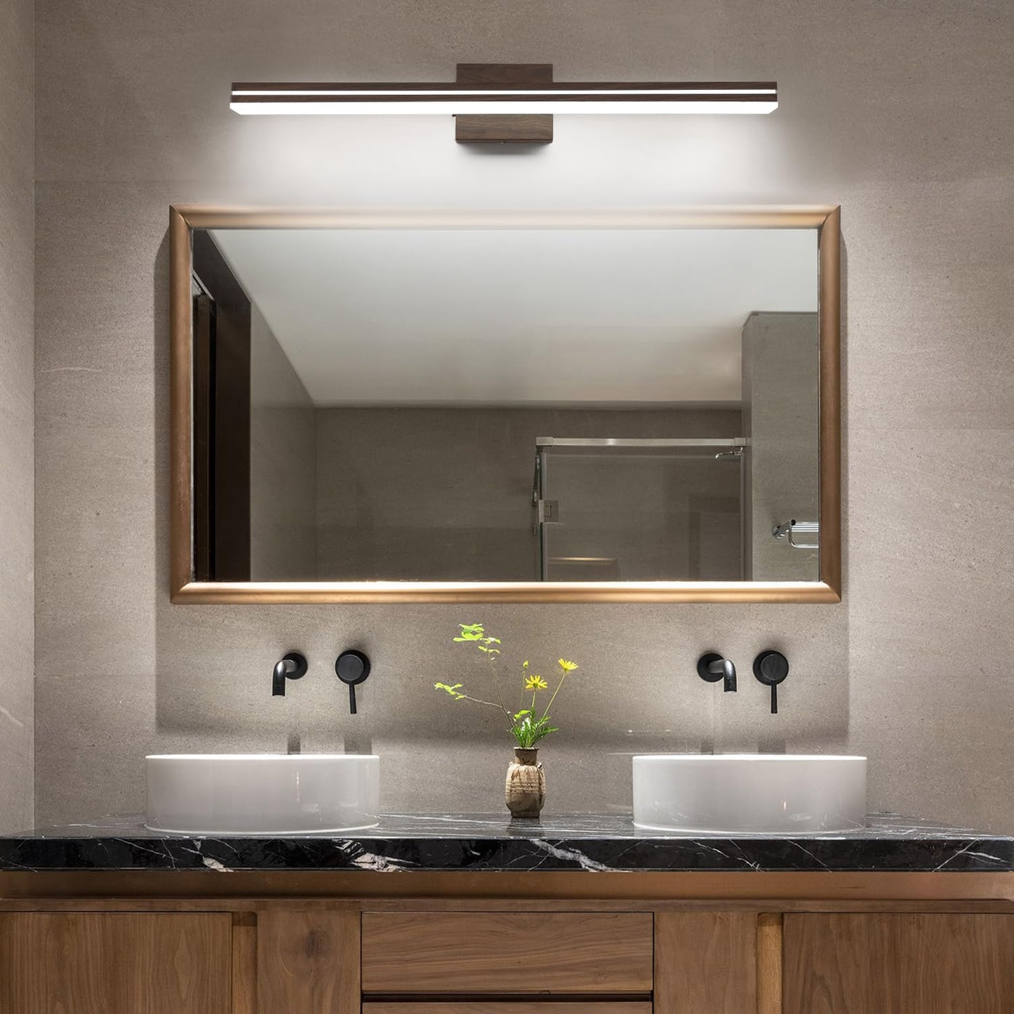 Sinerise Led Bathroom Vanity Light Fixture, 32-Inch, Dimmable, Brown Wood & Acrylic, Model: Af7Ca732