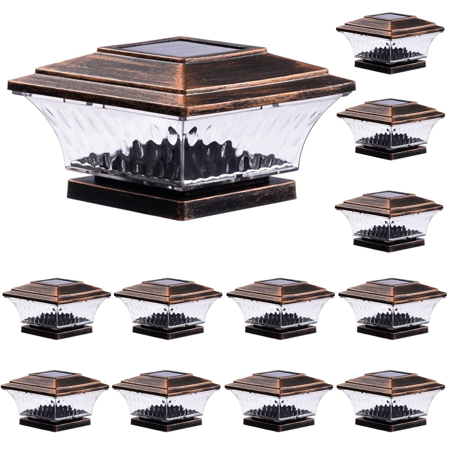 HUYIENO Solar Post Cap Lights LED Deck Fence Light 12pk Brushed Copper Warm White/Bright White Plastic