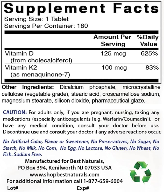Best Naturals Dandelion Root 520 mg & Vitamin K2 (MK7) with D3