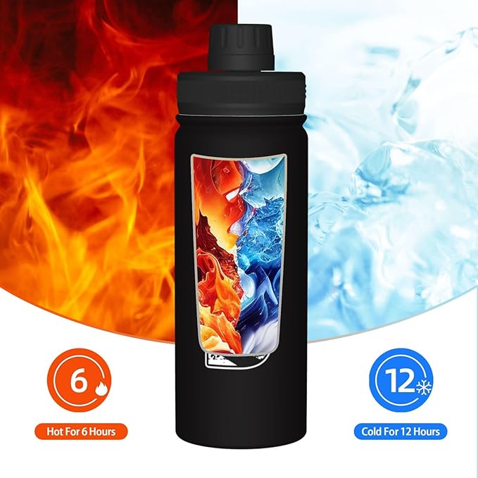 Cerburny Water Bottle Black USA Flag 18 oz Stainless Steel Insulated Bottles With Lid Wide Mouth Gym Sports Water Jug For Men Women Adult