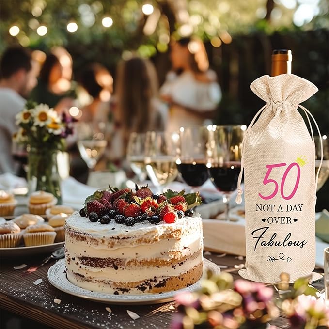 comfit 50th Birthday Wine Bag Gifts for Her,50th Birthday Wine Bag,50th Wine Bag With Drawstring,50th Birthday Decorations