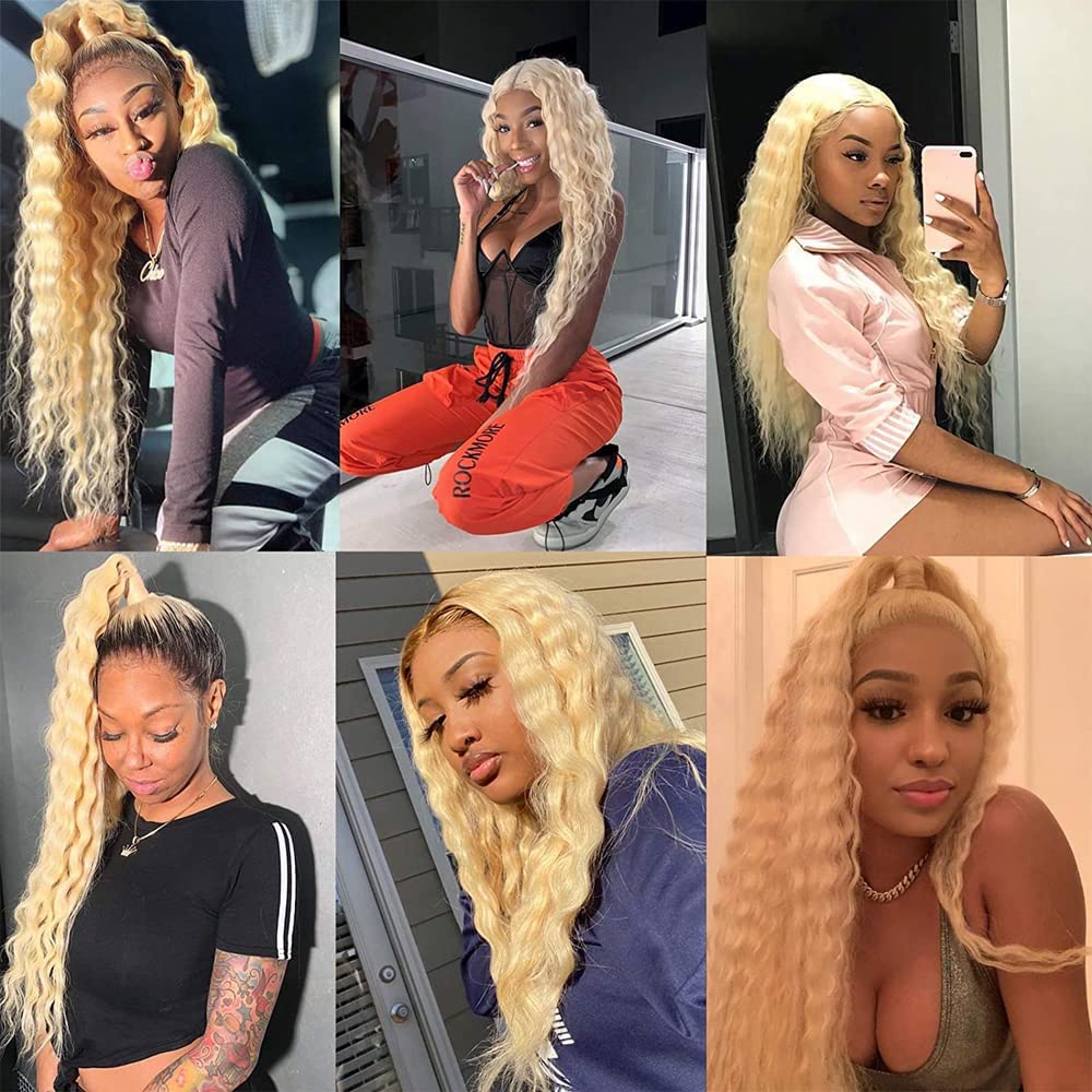 Lagalaga Bundles Human Hair 24 26 28 Inch Water Wave Blonde 613 Human Hair Bundles Unprocessed Brazilian Virgin Hair Quick Weave