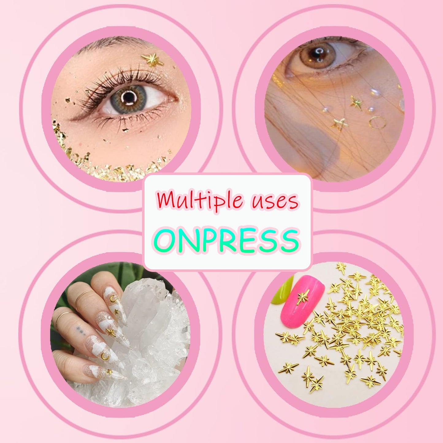 ONPRESS 1000pcs Mini Star Nail Art Rhinestones Gold Cute Cross Star Nail Charms 3D Alloy Nail Art Charms Kawaii Charms for Acryl