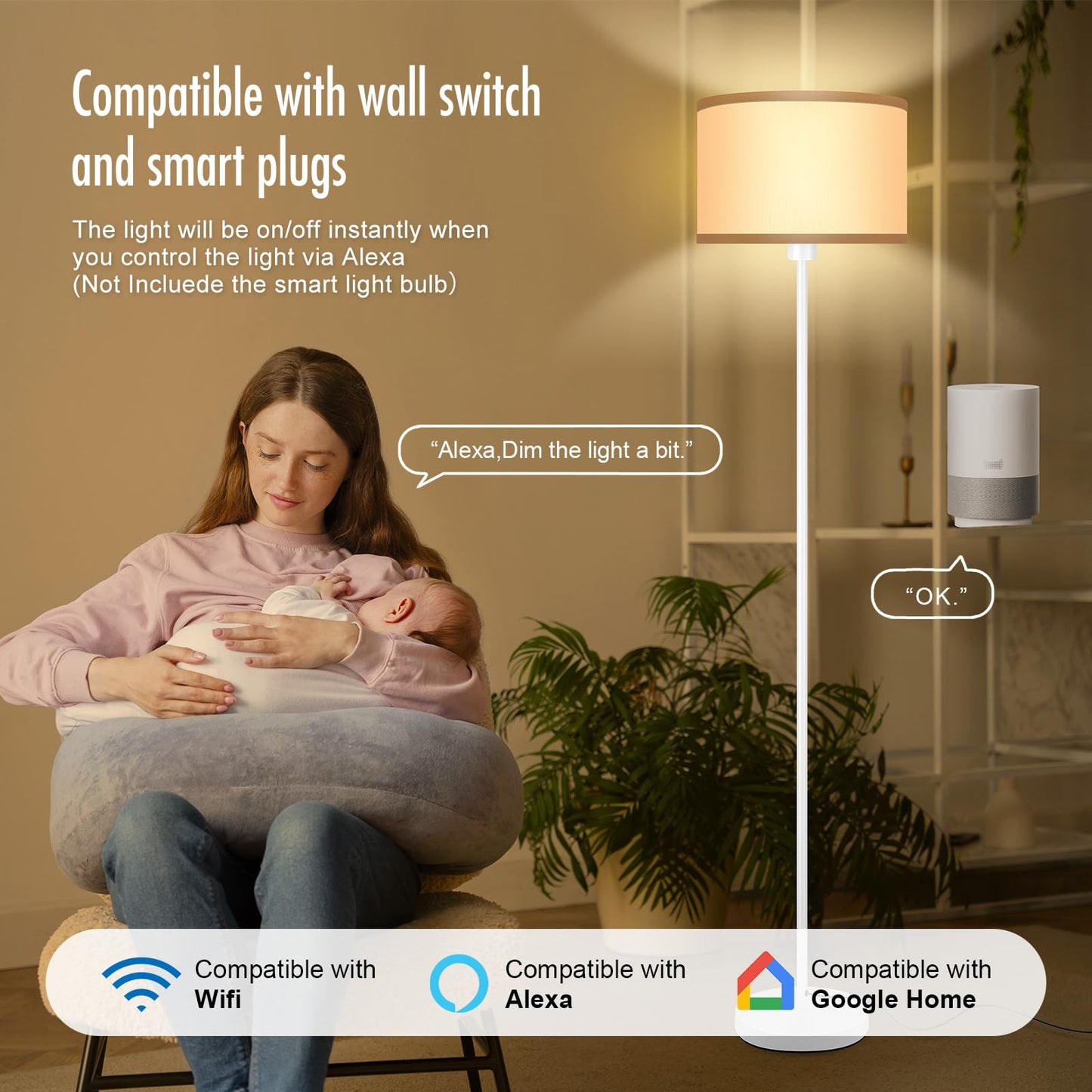 Floor Lamp White  Standing Lamp  58  Tall Floor Lamp With Lampshade  Foot Pedal Switch  Modern Small Floor Lamps For Living Room/Bedroom/Classroom/Kids Room  White Lamp For Girls  Gift(Without Bulb)