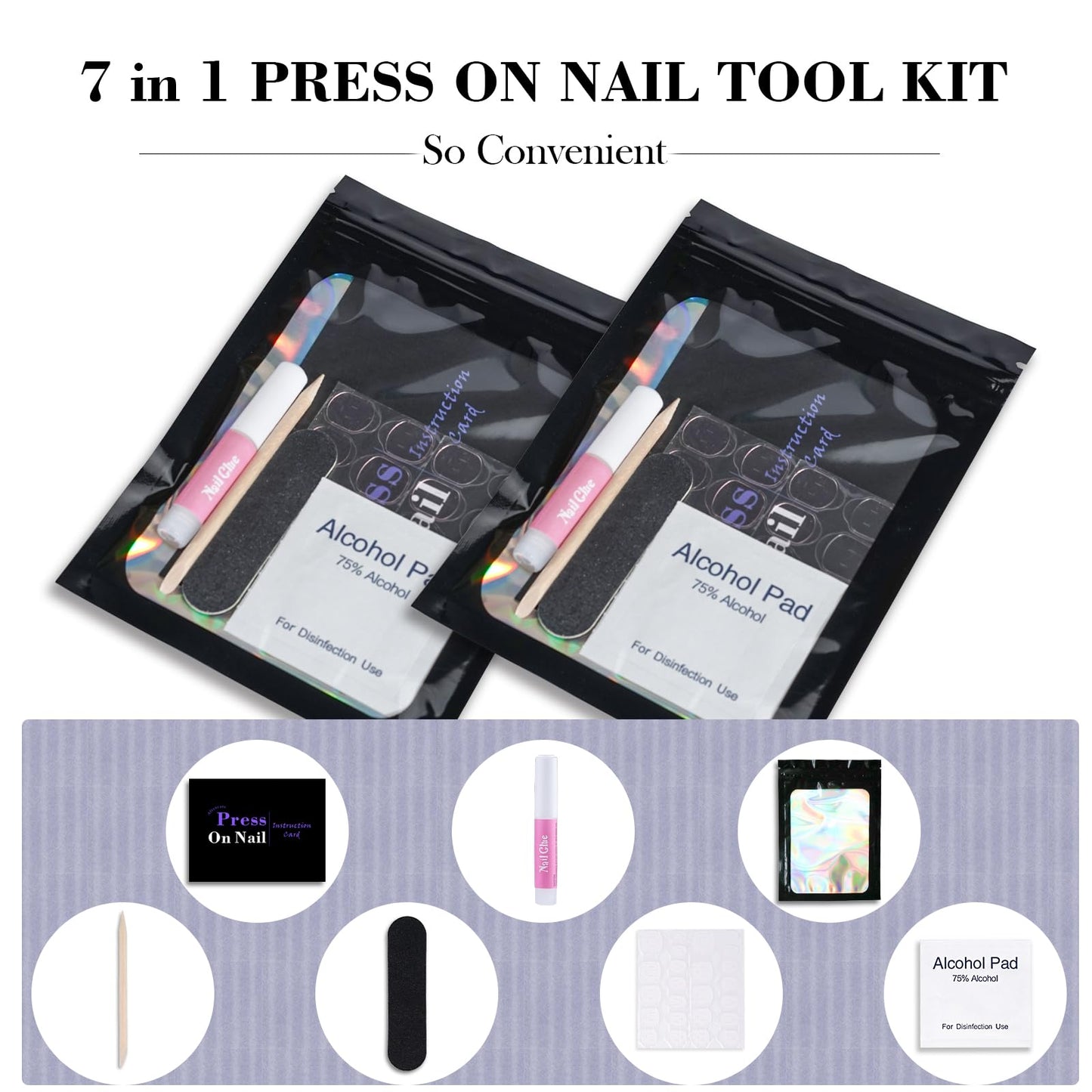 Disposable Nail Supplies Kits,Professional Manicure Press On Nail Tool Kit With Nail File,Adhesive Tabs,Nail Glue,Sticks, Prep P