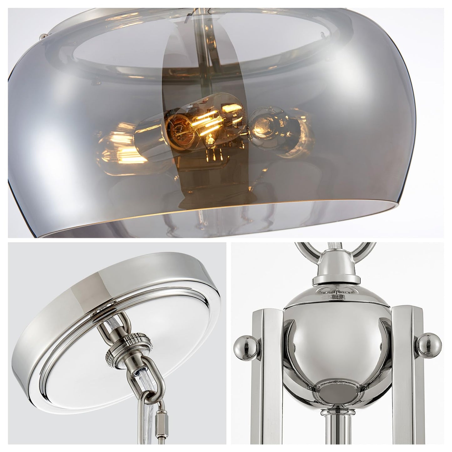 WUZUPS Nickel Chandelier Pendant Light Fixture, Electroplated Gray, 3-Light, H 20.9in W 15.9in, Model USHD30308GR