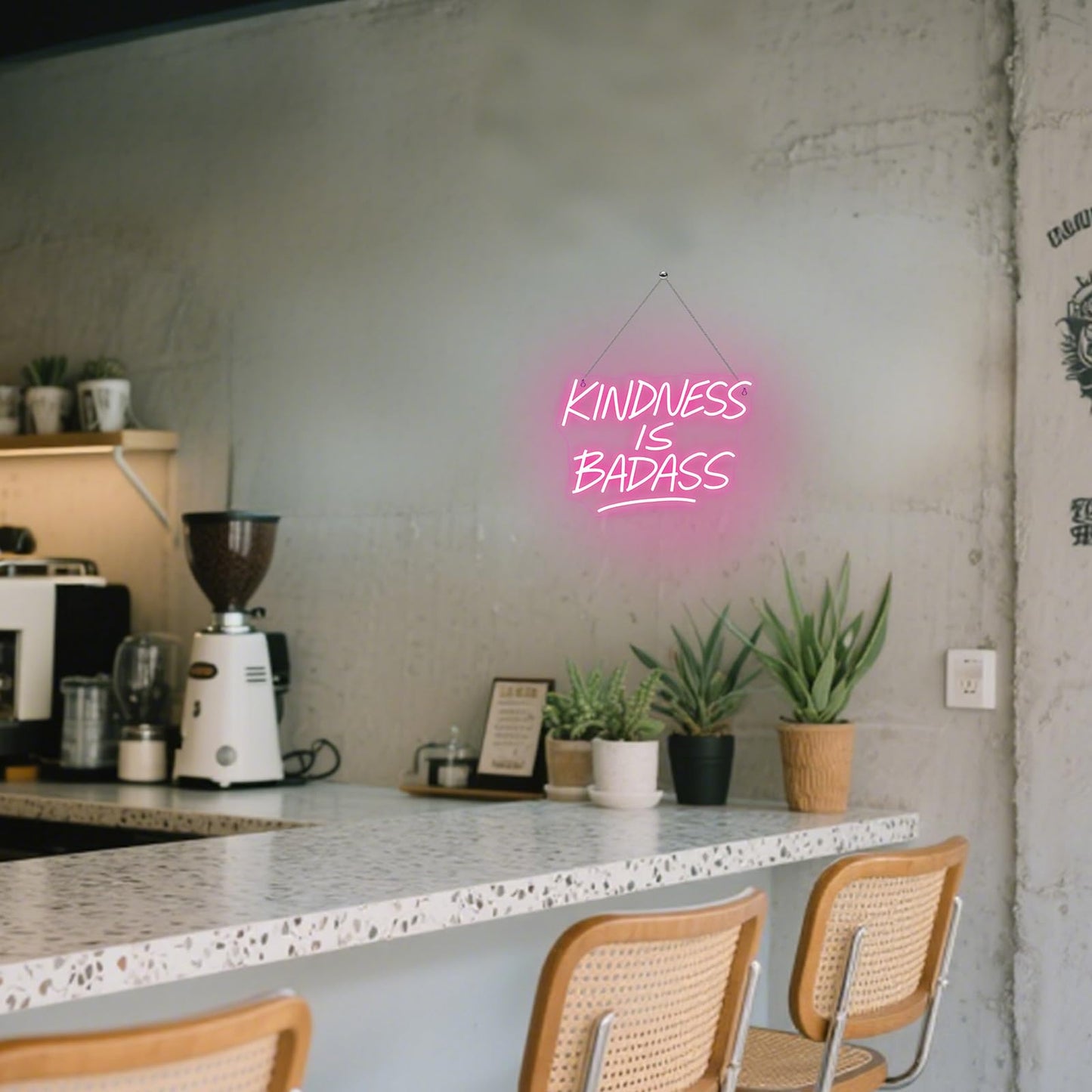 Wanxing Neon Sign - KINDNESS IS BADASS Pink LED Wall Light for Bedroom, Dorm, Living Room & Office Decor