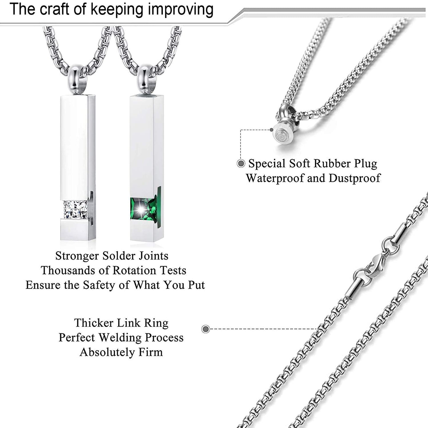 YOUFENG Urn Necklaces for Ashes Birthstone Cube Urns for Human Ashes Memorial Cremation Urn Locket Keepsake Ashes Jewelry (Silve