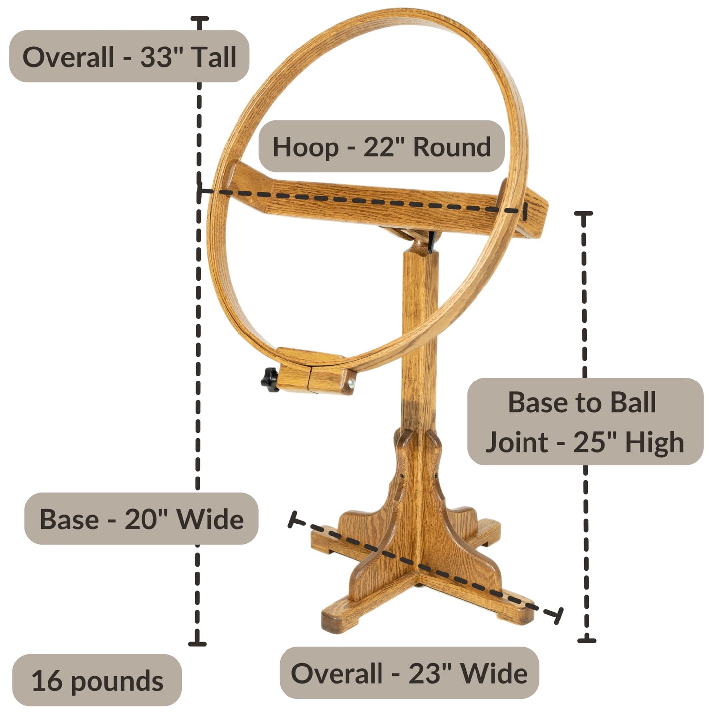 DutchCrafters Solid Oak Wood 22 Inch Round Extra Large Tilting Quilt Hoop with Stand, Quilting Frame for Hand Quilting - Amish Made in America (Medium Walnut)