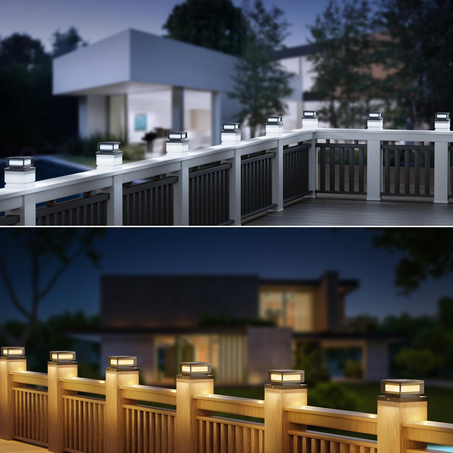 Mlambert 8 Pack Solar Post Cap Lights Outdoor  Waterproof Deck Fence Post Light For 4X4 Wood/Vinyl Posts  6X6 Wooden Posts  Cool/Warm Lighting  Black