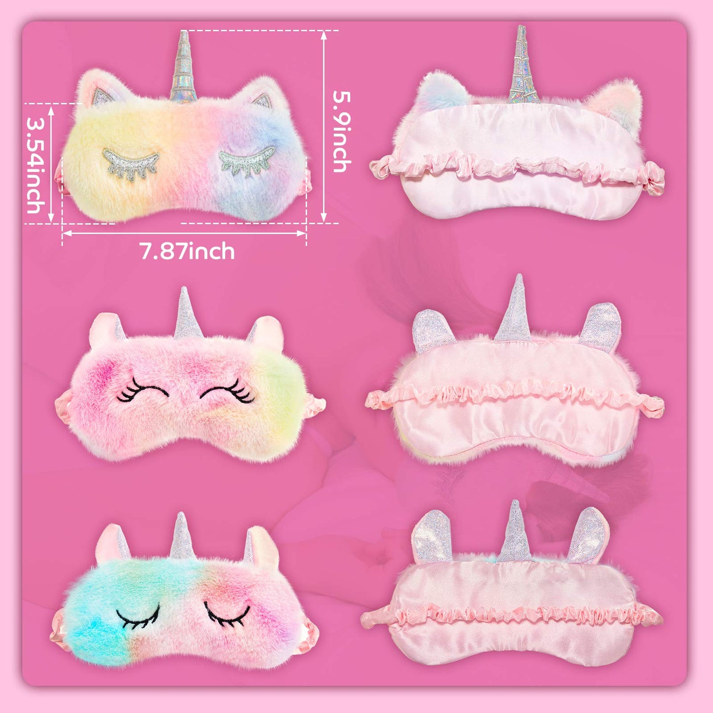 3 Pieces Plush Sleeping Eye Cover Bunny Cat Blindfold Cover Unicorn Sleeping Eye Shade Soft Funny for Kids Girls and Adult Travel (Unicorn Style)