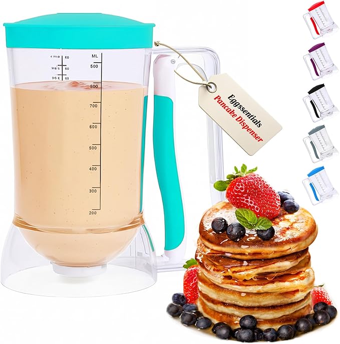 Eggssentials Pancake Dispenser for Batter - Pancake Mix Dispenser Cupcakes, and Muffins – Precision, Mess Free – Cake Mix Dispenser Bottle for Baking & Griddle - Teal Color