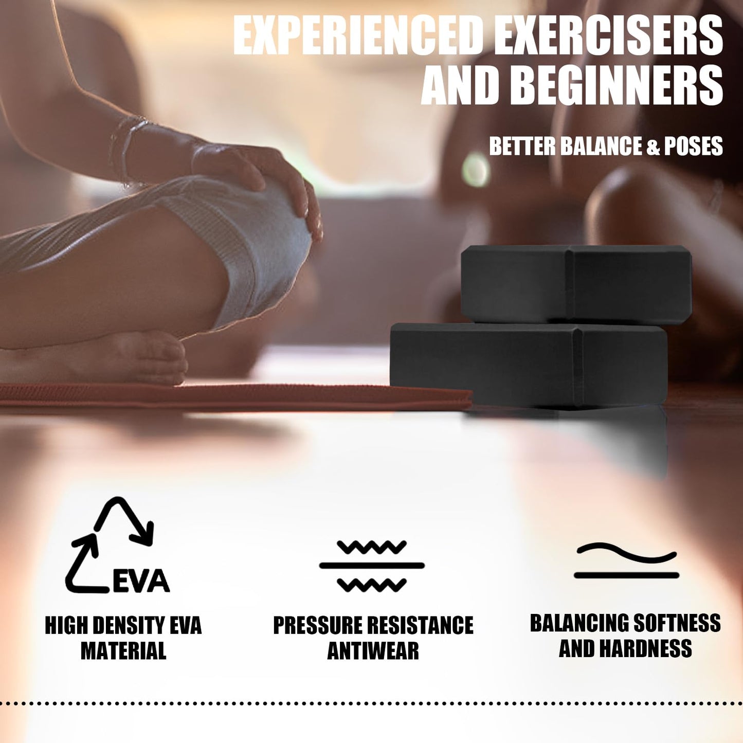 2 Pcs Yoga Blocks, 9"x6"x3" Foam Blocks Yoga Props for Pilates Stretching and Meditation Exercise Blocks Lightweight Yoga Essentials (Black, normal)
