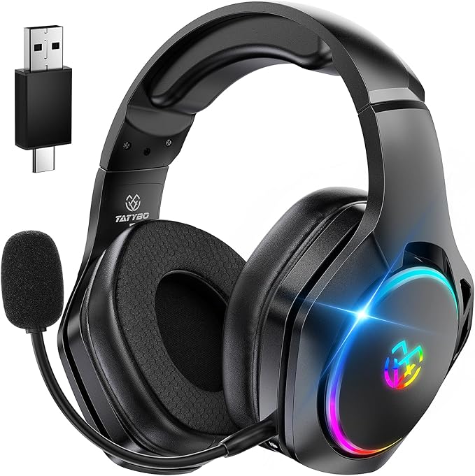 Tatybo Wireless Gaming Headsets for Ps5 Ps4 PC, 2.4GHz USB & Type-C Gaming Headphones, 40H+ Hrs & 7.1 Surround Sound with ...