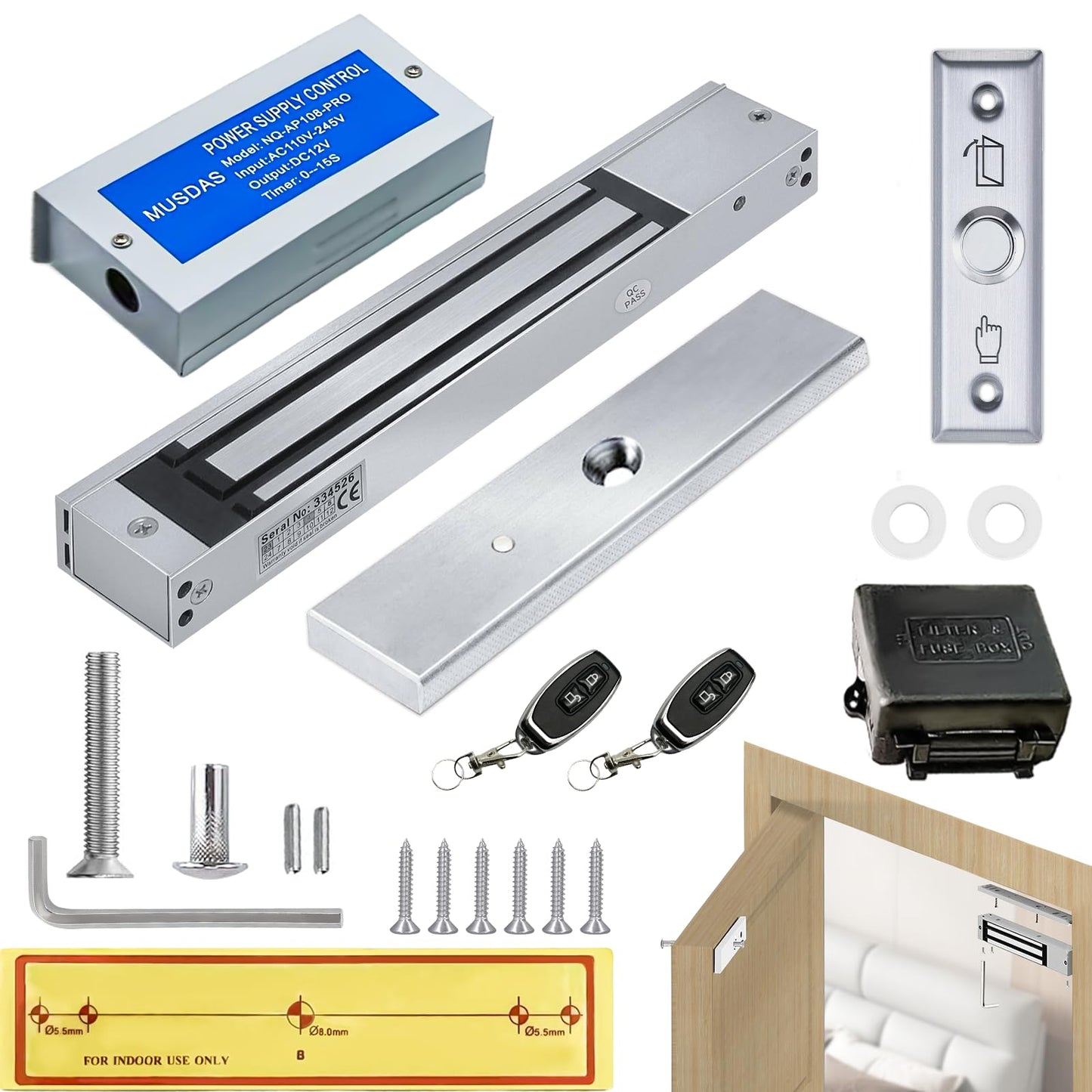 Magnetic Lock for Door - 600lb Electric Magnetic Door Lock Kit, Access Control System with 2 Remote Control