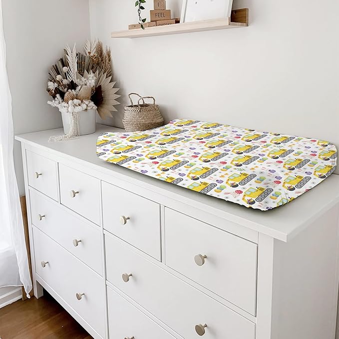 Easter Construction Trucks Changing Pad Cover Colorful Bunny Eggs Chicks Spring Floral Unisex Diaper Change Table Sheets for Boy Girl Soft Breathable Stretch Fitted Changing Pad Table Mats 32''x16''