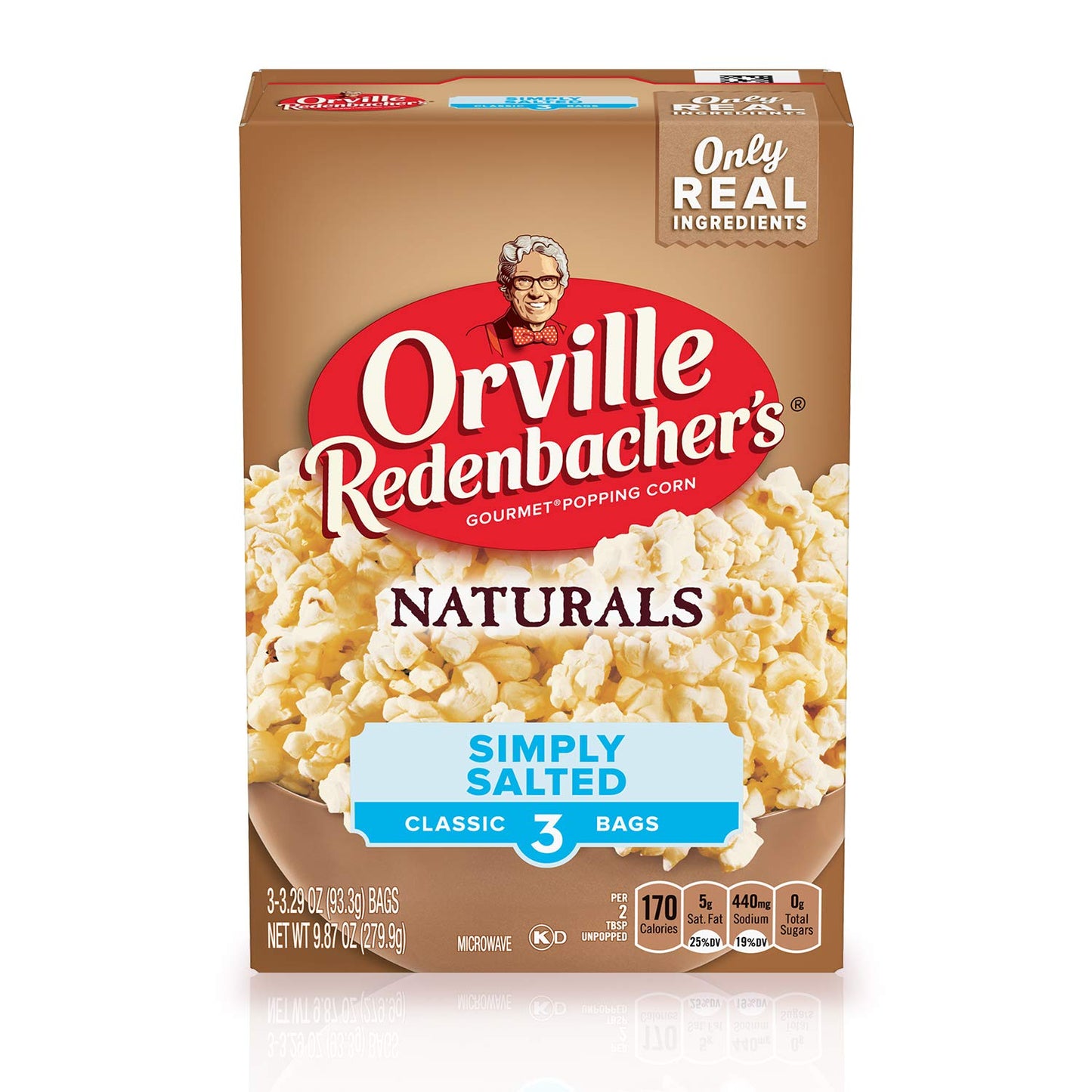 Orville Redenbachers Microwave Popcorn, Naturals Simply Salted Flavor, 3g Fiber Per Serving, Movie Night Supplies, 3.29 oz., 3-C