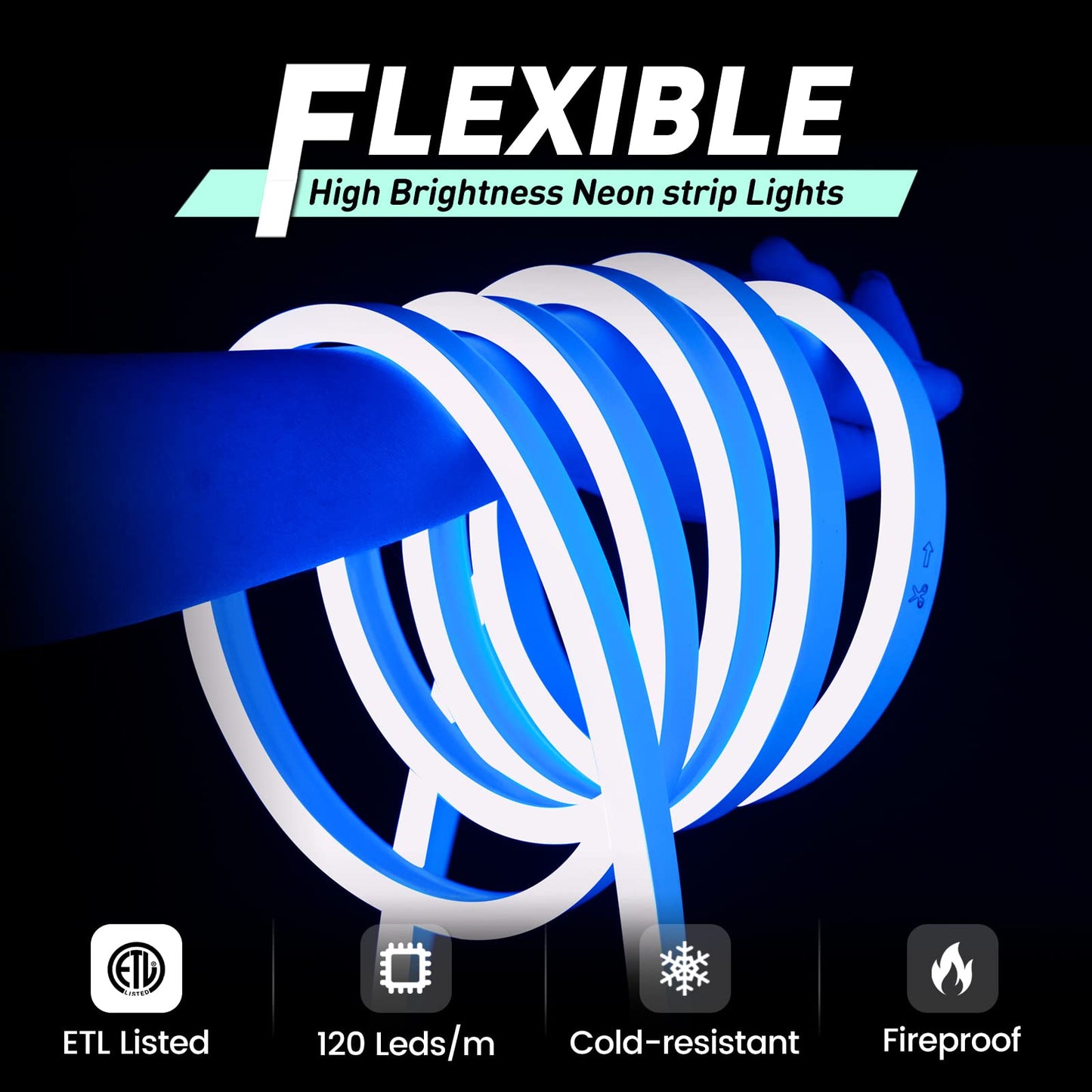 Gzbtech Flexible Led Neon Rope Lights 33Ft Ac 110-120V Waterproof Strip Light  120 Leds/M Cuttable Connectable Neon Lighting For Indoor Outdoor Home Decor/Commercial Building Use-Blue 10M