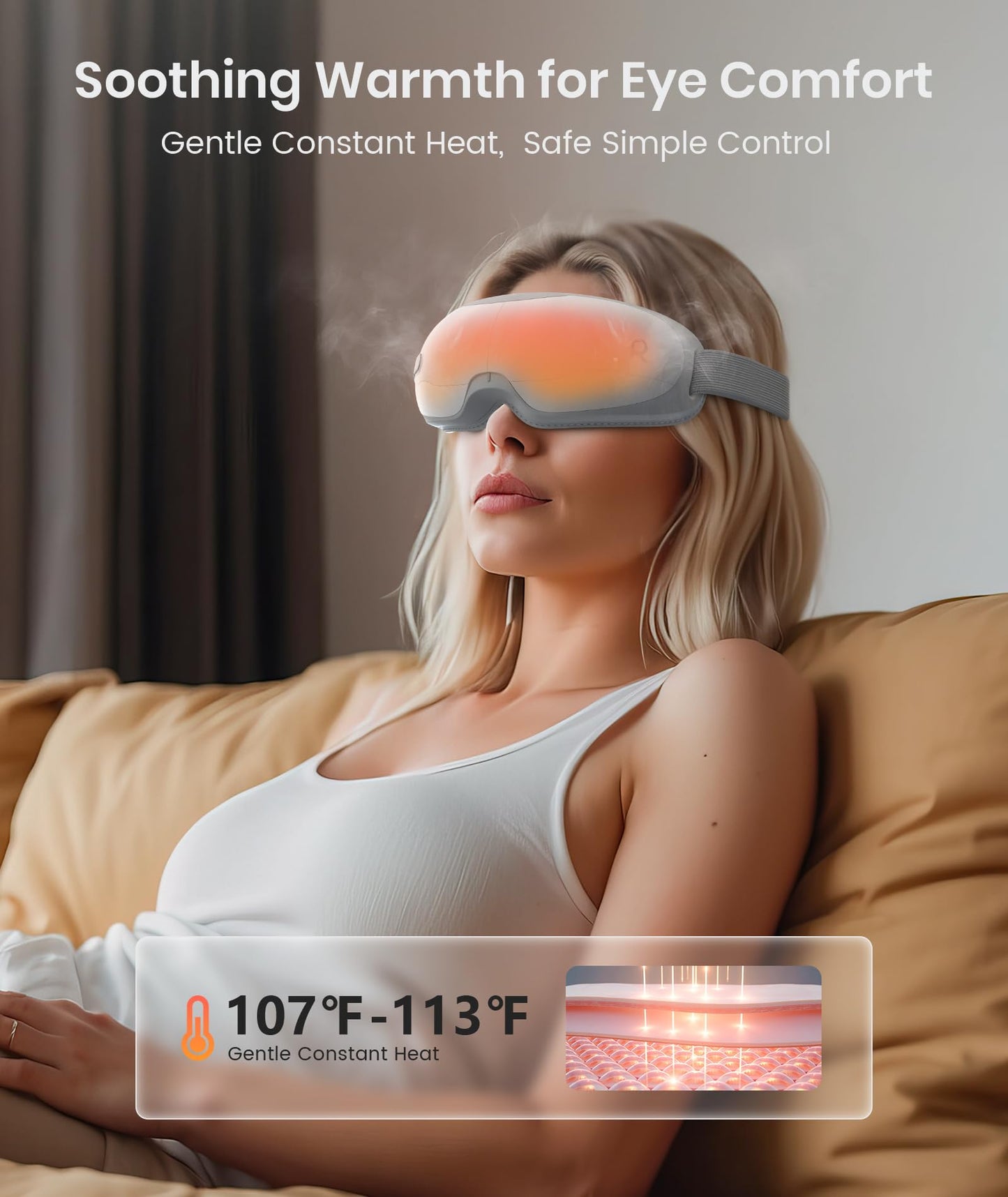 Restnature Eye Massager, Christmas Gifts for Women Eye Massager with Heat & Bluetooth Music Birthday Gifts Headache Dry Eye Relief and Improve Sleep Gift for Women/Men/Graduation,White