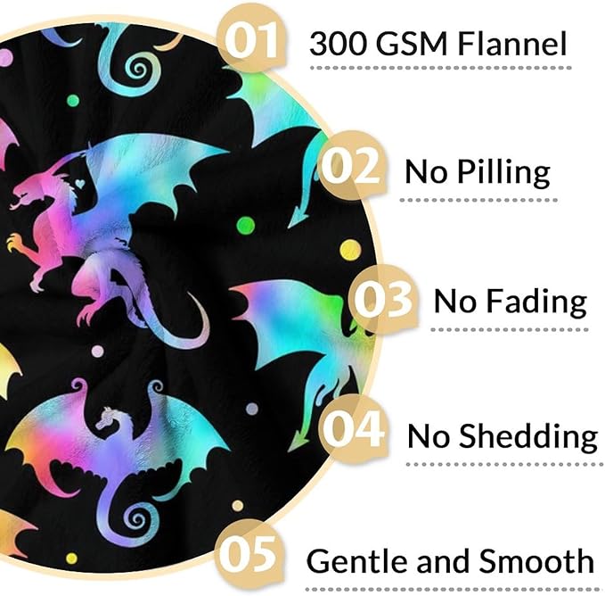 Custom Dragon Blanket Gifts with Name - 60x80 Inches Novelty Throw Blanket for Babies, Kids, Boys & Girls - Black Soft Fuzzy Blankets for Couch, Sofa & Bed