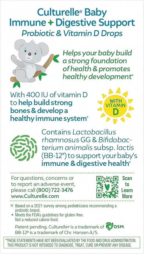 Culturelle Pro Strength Daily Probiotic Capsules, Probiotics for Men & Women 60 Count, 2 months + Culturelle Baby Immune & Digestive Support Probiotic + Vitamin D Drops 0-12 Months, 30 Day Supply, 9ml