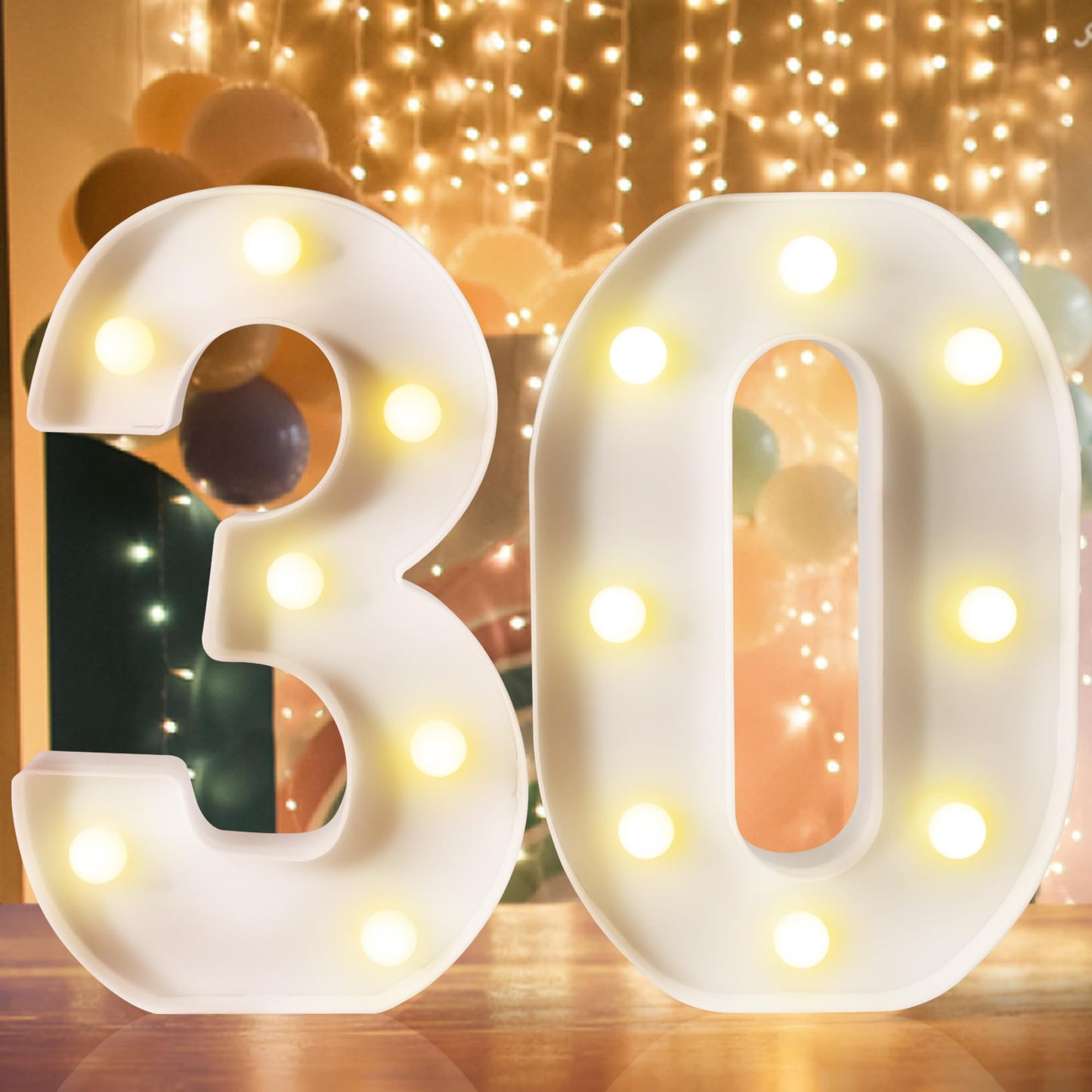 8.7In 30Th Birthday Decorations Gifts For Women Men  Light Up Number Decorative Sign For 30Th Birthday Wedding Work Anniversary Backdrop Table Wall Decor(Warm White)