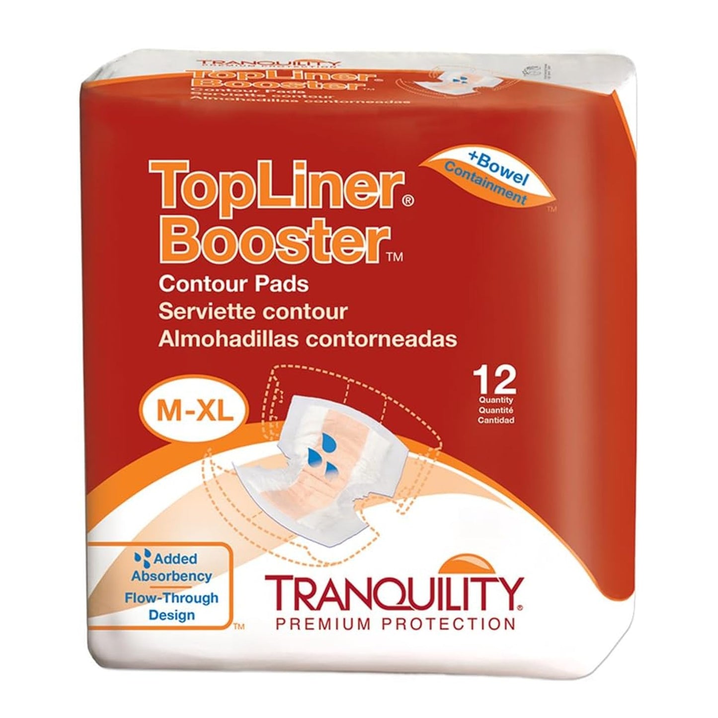 Tranquility TopLiner Disposable Absorbent Booster Contour Pads for Bowel Incontinence - Contour (21.5" x 13.5") - 120 ct