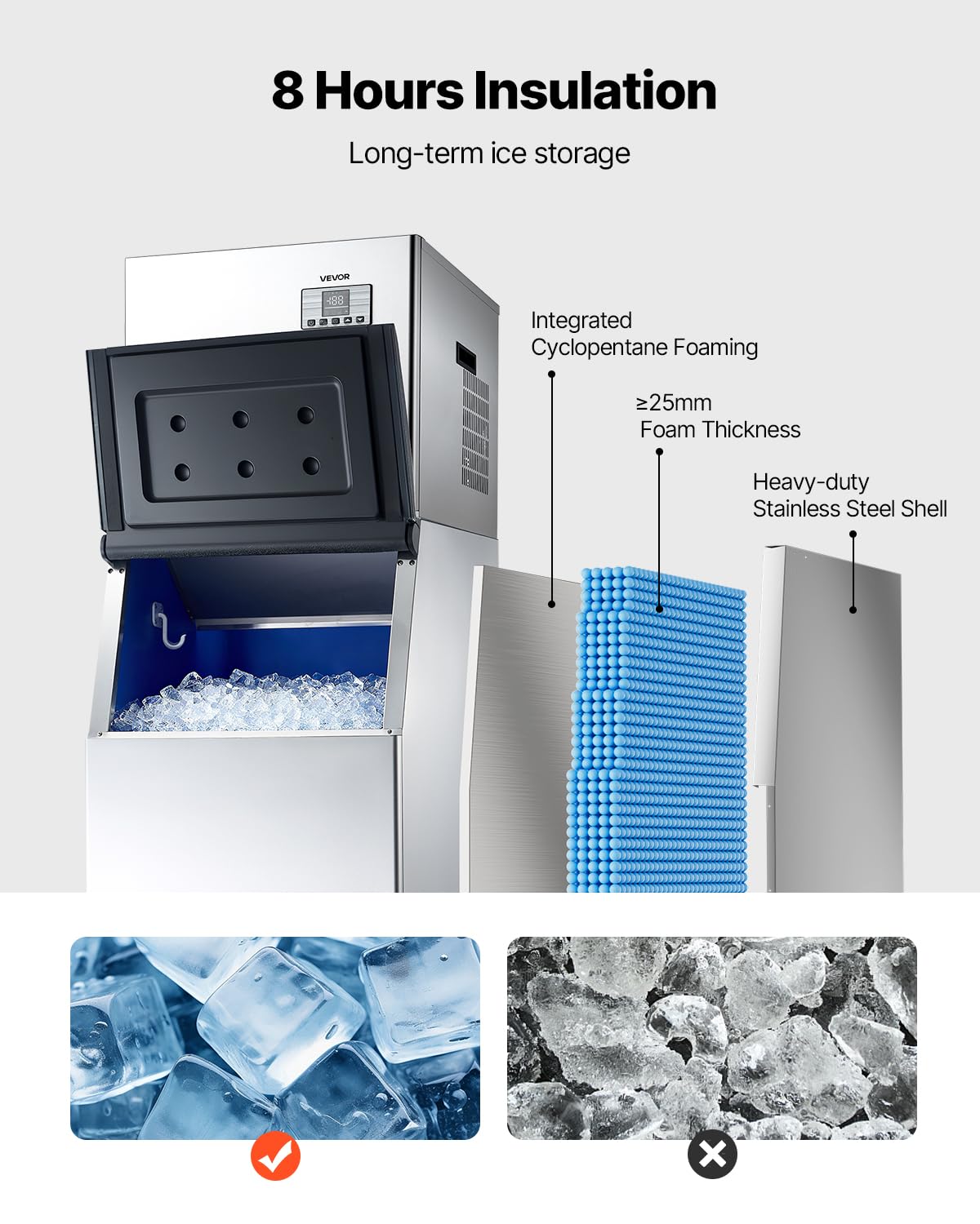 VEVOR Commercial Ice Maker Machine, 400LBS/24H Ice-Making Machine with 300LBS Stainless Steel Storage Bin, Auto Self-Cleaning Ice Maker with Touchscreen for Bar Cafe Restaurant Business Commercial